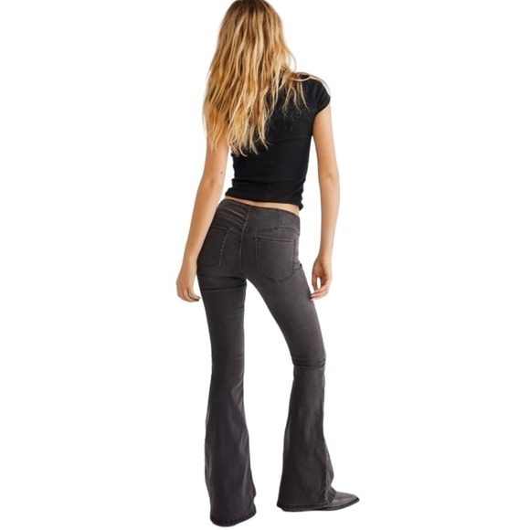 Free People Gray Penny Pull On Stretch Denim Flare Retro Jeans Women’s 27 - Picture 4 of 15